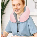 Travel Pillow for Airplane Memory Foam Pillow,  Neck Pillow for Travelling with Eye Mask, Earplugs and Storage Bag, Sleeping Rest, Car, Train and Home Use Cooling, Grey&Pink