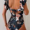 Eomenie Womens Ruffled One Piece Swimsuit Slimming Tummy Control Bathing Suit V-Neck Cutout Swimwear for Resort Wear (L)