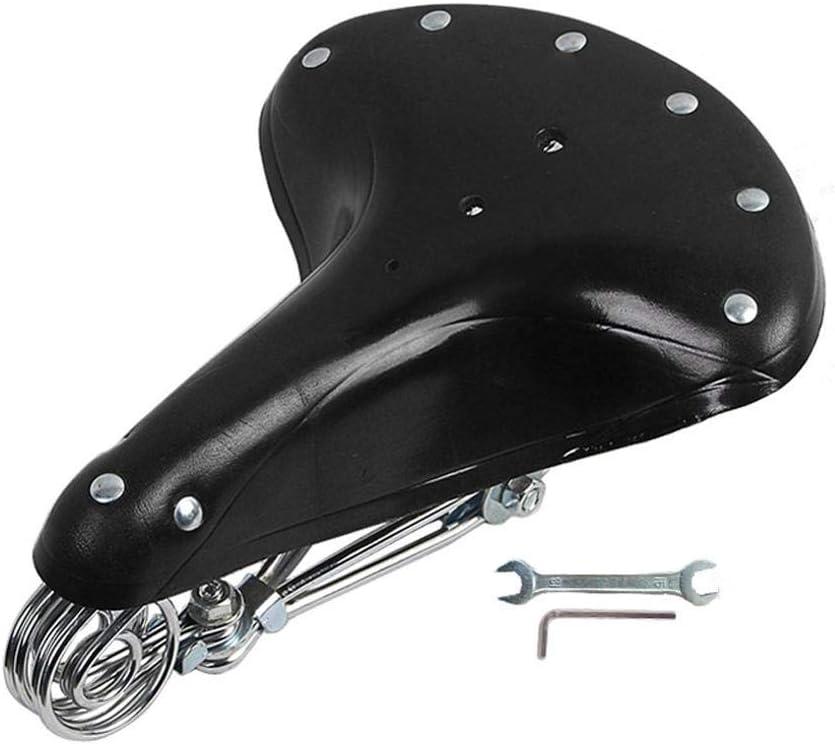 Riloer Durable Leather Bicycle Bike Vintage Cowhide Cycling Saddle Seat with Springs Classic Saddles Cushion Mat for Cycling Riding-Black, Black