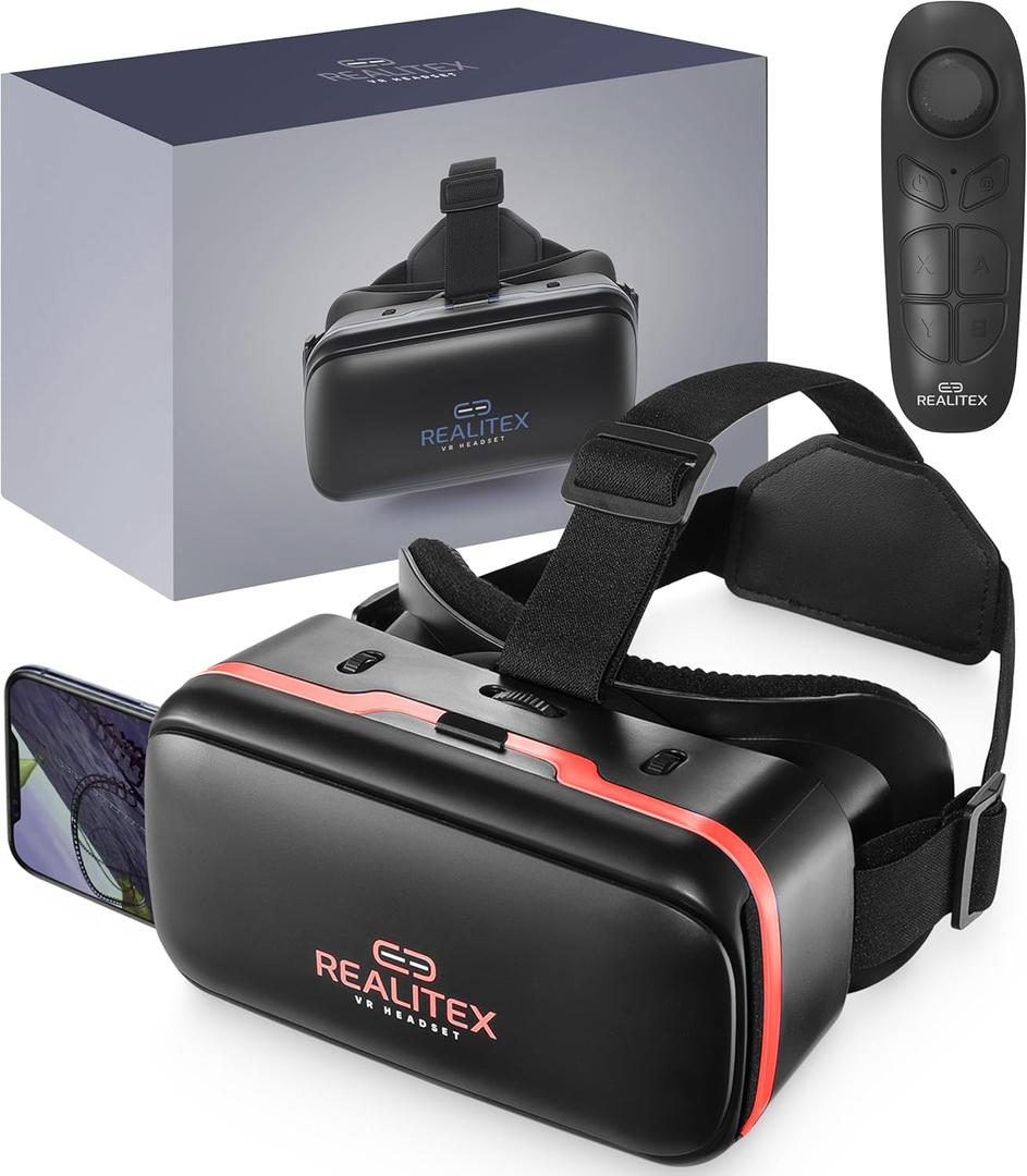 REALITEX 3D VR Headset for Kids + Android Remote  for iPhone & Android Phones | with 3D VR Videos & Apps Links | Virtual Reality Goggles Set for Beginners