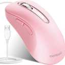 memzuoix Wired Mouse, USB Computer Mouse 1400 DPI Mobile Optical Mouse Ergonomic Design Computer Mice with 5FT Cord for Laptop, PC, Desktop, MacBook, 5 Buttons (Pink)