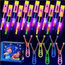 SCIONE 24 Sets LED Flying Set, 24 Slingshot+24 Glow Helicopter-48 Pcs, Flying Toy Outdoor Toys Glow in The Dark Party Supplies Party Favors for Kids 8-12,4-8