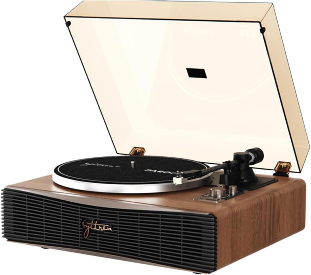 Syitren Paron Record Player Vintage Turntable for Vinyl Records with Built-in Speakers Bluetooth Retro Phonograph Wood Walnut