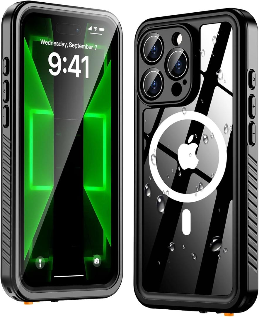 Oterkin Waterproof Case for iPhone 16 Pro Case Compatible with MagSafe, 360 Full Body Rugged 16 Pro Phone Case with Built-in HD Screen & Lens Protector [12FT Military Grade] Case (Black)