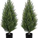Briful 3FT Artificial Cedar Topiary Trees Set of 2, UV Resistant Faux Cypress Plants in Pot for Front Door Porch Entryway, Indoor Outdoor Decorative Greenery, Fake Shrubs for Home Patio Decor