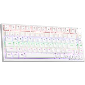 Newmen GM326 75% Percent Mechanical Keyboard,Wired Mini Backlit Hot Swappable Gaming Mechanical Keyboard with Knob,82 Keys Anti-Ghosting Compact White Gaming Keyboard for PC Win Mac,Red Switch