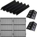 Porcelain Steel Heat Deflectors Plates Flavorizer Bars with 2Pack Cast Iron Cooking Grates for Weber Genesis Grill Replacement Parts E300 S300 Sereies 7524 7528 7620 7622 Replace
