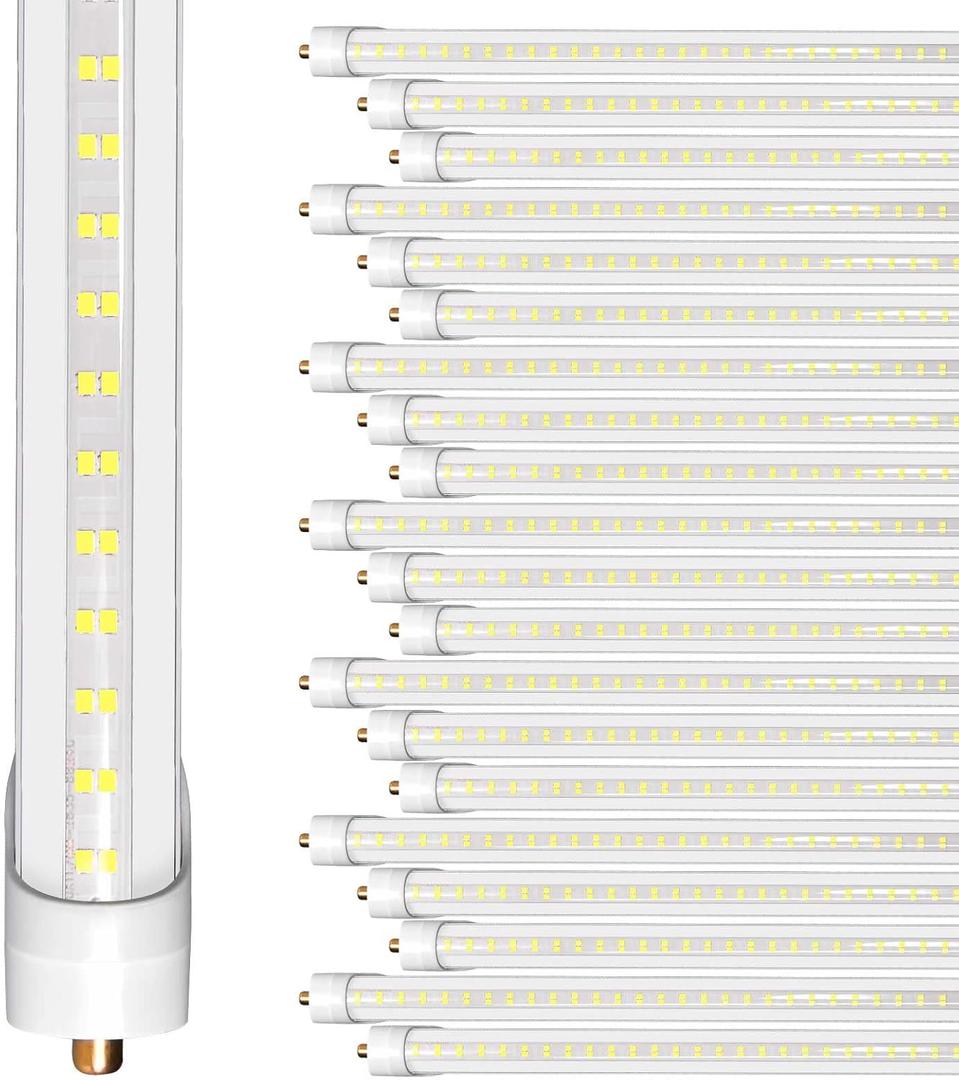 ONLYLUX 8ft LED Bulbs, 8 Foot LED Tube Light (20 Pack) 45W 6000lm 6500K, Super Bright,T8 Single Pin FA8 Lights, Clear Cover,8 Foot LED Bulbs to Replace T8 T12 T10 Fluorescent Light Bulbs
