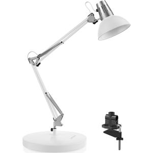 LEPOWER Metal Desk Lamp, Adjustable Goose Neck Architect Table Lamp with On/Off Switch, Swing Arm Desk Lamp with Clamp, Eye-Caring Reading Lamp for Bedroom, Study Room &Office (White)