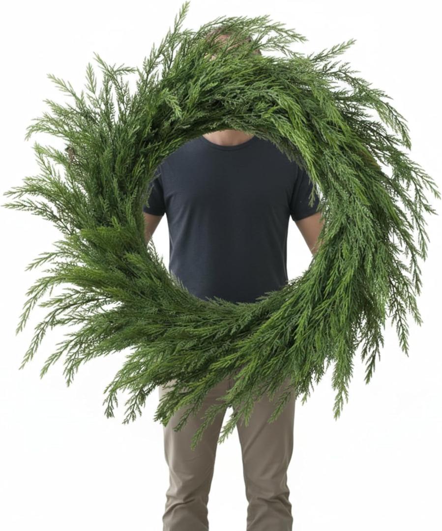 36" Christmas Wreath Artificial Large Wreath Christmas Decoration for Front Door Real Touch Artificial Green Decoration for Xmas Winter Farmhouse Home Decor(Cedar)
