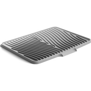 Fuyit Silicone Dish Drying Mat with Raised Drain Lip, Inclined Design, 16" x 13" Heat Resistant Non-Slip Mat for Kitchen Counter or Sink (Gray