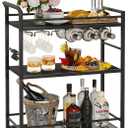 3 Tier Bar Cart, Small Beverage Cart, Mini Bar Cart with Wine Rack, Home Bar Serving Cart with Wheels for Kitchen Dining Living Room (Black, General)