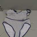 RIHOAS Women's Tankini Swimsuits Tummy Control Two Piece Bathing Suits Drawstring Cropped Top with High Waisted Bottom Navy Stripe, XL