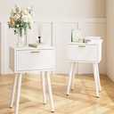 ASACESCU Night Stand Set 2, White Nightstand with Fluted Doors, Small Modern Mid-Century Bedside Table for Bedroom, End Table for Living Room
