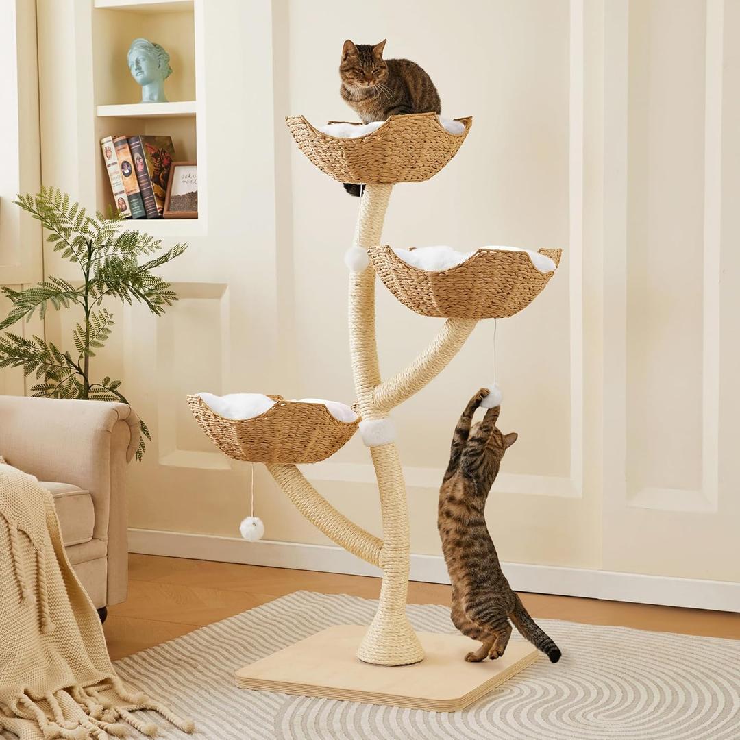 Modern Cat Tree Tower 53" - Multi-Level Cat Condo with Scratching Posts for Multiple Small & Large Cats