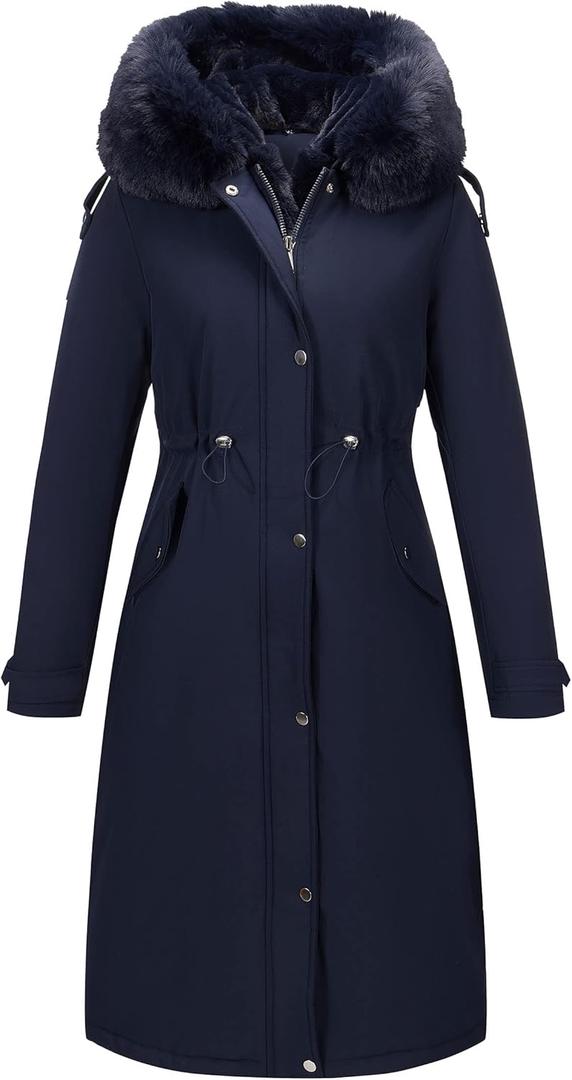 RISISSIDA Women Winter Parka Puffy Coat for Deep Cold,Thicken Puffer Jacket with Long Fur Collar Hooded,Warm Bubble Overcoat (3X-Large, Blue)