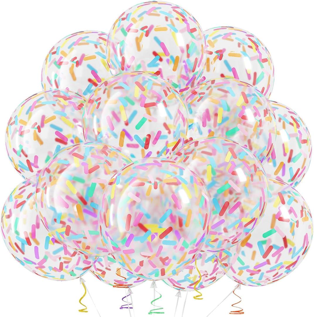 Rainbow Confetti Balloons, 12 Inch Multicolor Candyland Ice Cream Sprinkle Colorful Long Confetti Glitter Latex Balloons for Men Women Birthday Party Wedding Baby Bridal Shower Graduation Decorations
