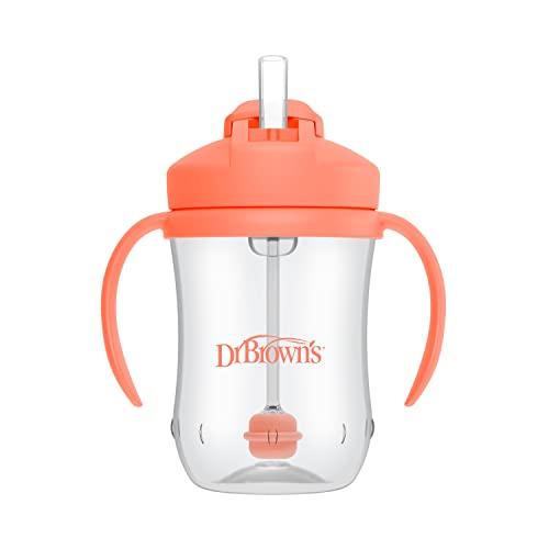 Dr. Brown's Milestones Baby's First Straw Cup, Training Cup with Weighted Straw, 9oz/270mL, Coral, BPA Free, 6m+
