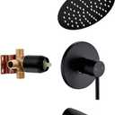 Black Tub Shower Faucet Set Complete with 6-Inch Rainfall Shower Head and Tub Spout Included Shower Valve Tub Shower Trim Kit Round Matte Black