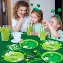 St. Patrick's Shamrock Party Supplies, Irish Clover Themed Disposable Plates Napkins and Tablecloth Tableware Set for Irish Shamrock and Roll Party Happy Saint Patricks Party Decorations, Serve 25