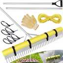 Pond Rake, 36" Aquatic Lake Weed Rake with 8.5' (102'') Adjustable Extension Pole, Rope and Float, 52' Throw, Aluminum Landscape Harrow for Lake, Lawns, Gardens, Beach