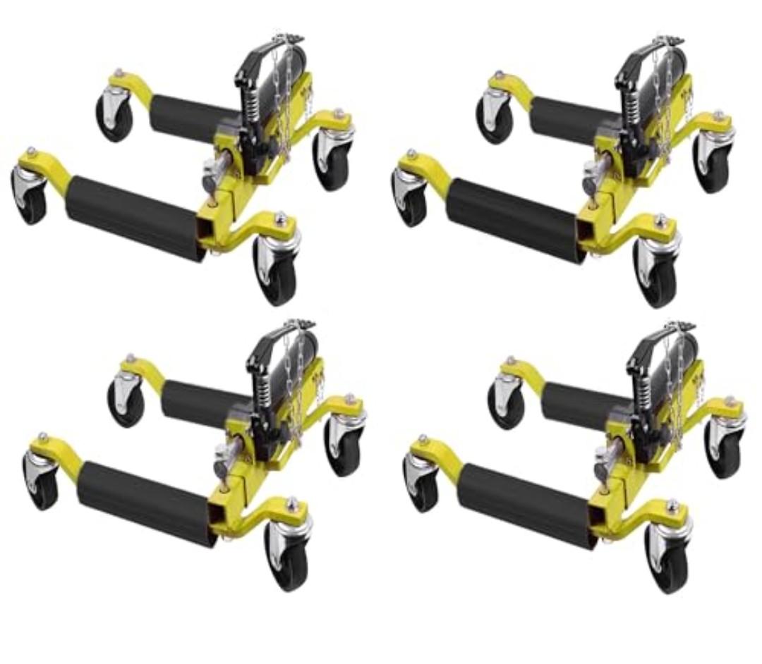 GarveeTech 4 Pcs Car Wheel Dolly with Hydraulic Tire Jack, 1500 LBS Capacity Trailer Dolly for Vehicle Positioning for Truck RV Trailer, Yellow