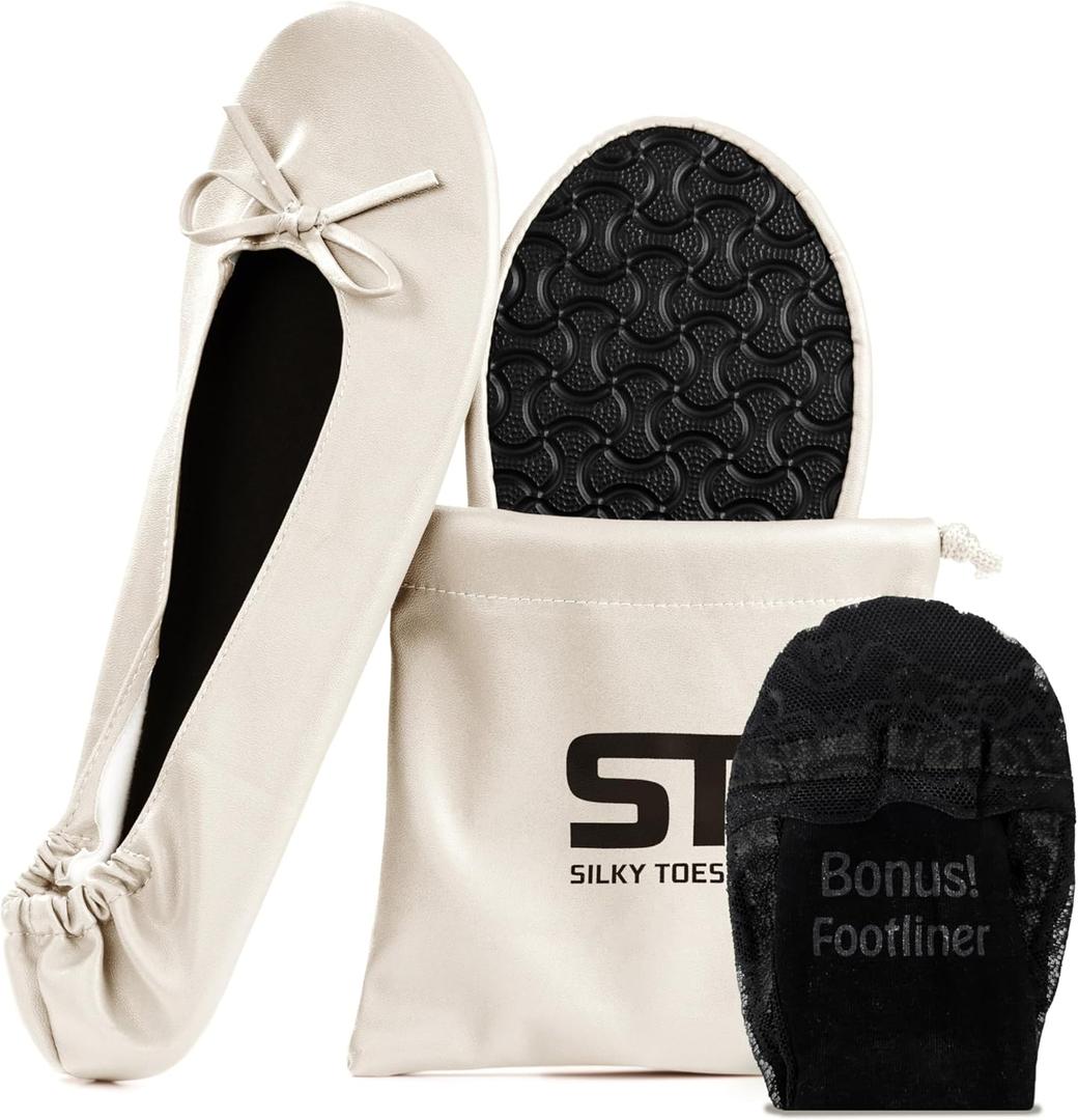 Silky Toes Foldable Flats for Women Purse Ballet Shoes Ballerina Slippers (X-Large, White)