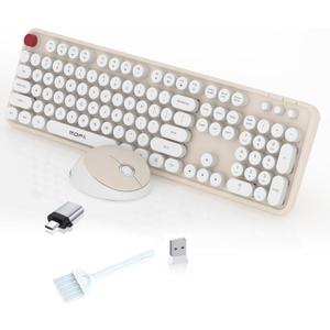 Wireless Keyboard and Mouse Combo, MOFII 104 Keys Full-Size Retro Round Keys Typewriter Keyboards Ergonomic Keyboards and Mouse Wireless for Windows, PC, Laptop, Desktop White