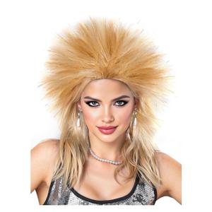 Spooktacular Creations Halloween Blond Spiked Rock in Roll Wig with Earrings and Necklace,80s Diva Wig Women Rockstar for Adult Big Spiky Hair Blond Rock Star Costume Cosplay Dress-up Party Accessory (Gold)