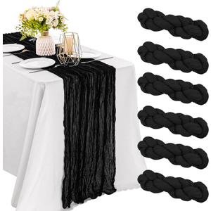 6 Pieces Black 10FT Cheesecloth Table Runner Boho Gauze Fabric Table Runner Rustic Sheer Runner for Wedding Birthday Baby Shower Party Boho Table DecorationBlack (35" x 120"-6 Pack)