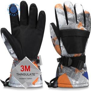 Ski Gloves, Waterproof and Breathable Snow Gloves for Cold Weather, Men & Women Boys and Girls (M(Fit Kids11-15 Years and Women size S-M), Black+orange)