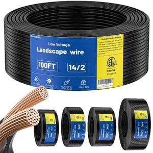 14 Gauge Low Voltage Landscape Wire, 100 ft 14/2 Pure Copper Outdoor Lighting Cable for Path & Garden Lights, ETL Listed PVC Jacket, 41-Strand Twisted 2-Core Low Voltage Wire