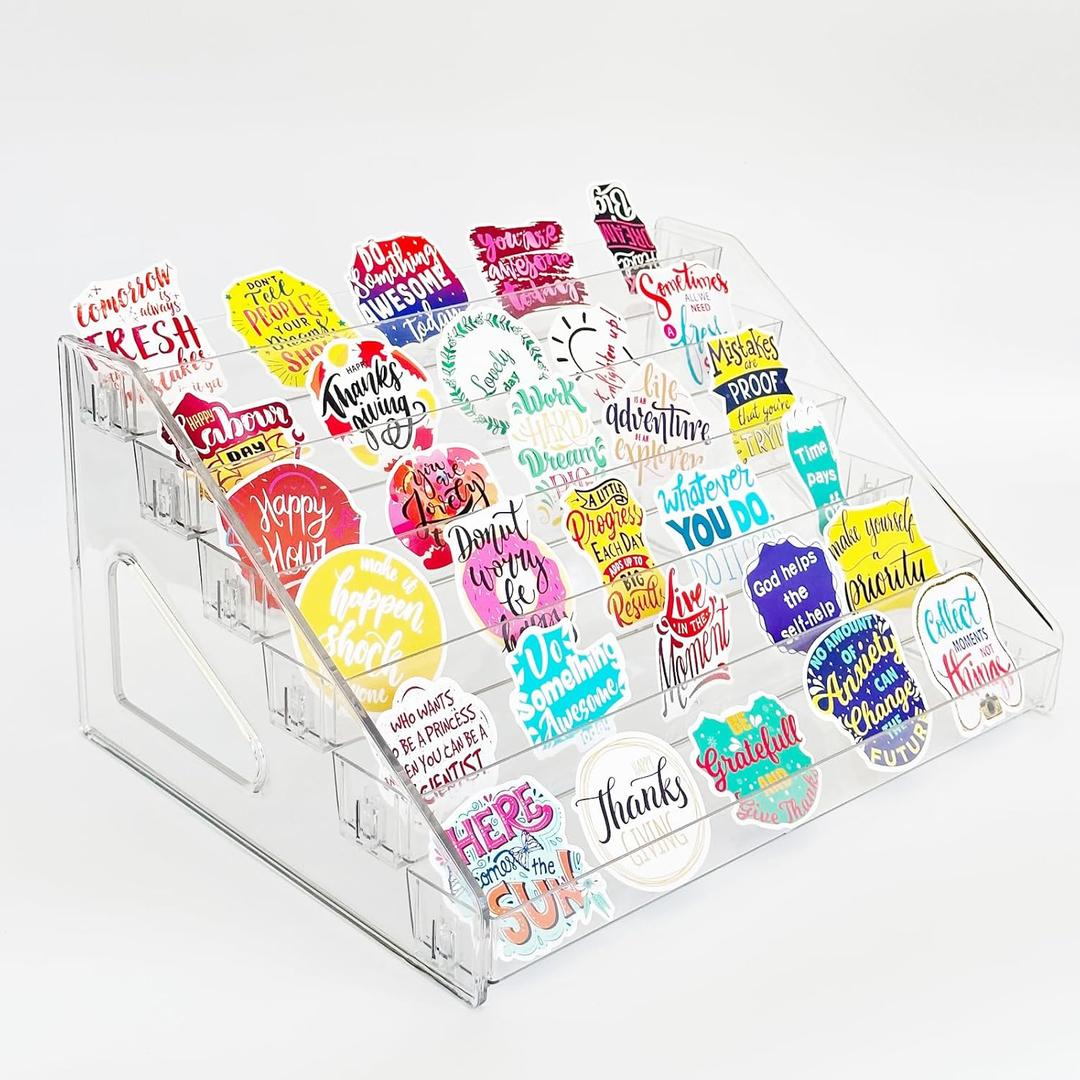 Card Display Stand, Acrylic Risers Greeting Card Display Sticker Holder, 7-Tier Clear Acrylic Shelves for PSA Graded Card,Baseball Sports Card and Postcard Sticker Display