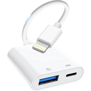 Lightning to USB Camera Adapter, [Apple MFi Certified] USB 3.0 Female to iPhone iPad Adapter with Charging Port, Plug and Play OTG Converter Cable Support Card Reader Flash Drives Keyboard (Pure White(Charge))