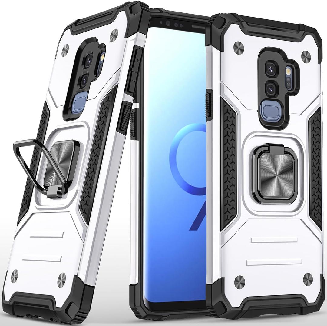 for Samsung Galaxy S9 Plus Case Galaxy S9+ Case Military Grade Shockproof with Kickstand Stand Built-in Magnetic Car Mount Armor Heavy Duty Protective for Galaxy S9 Plus Phone Case (Sliver)