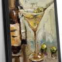 Framed Vintage Olive Martini Glass Cocktail Canvas Wall Art Still Life Bar Cart Paiting Pictures Wall Decor Posters Print for Kitchen Bar Cart Dining Room Home Decoration