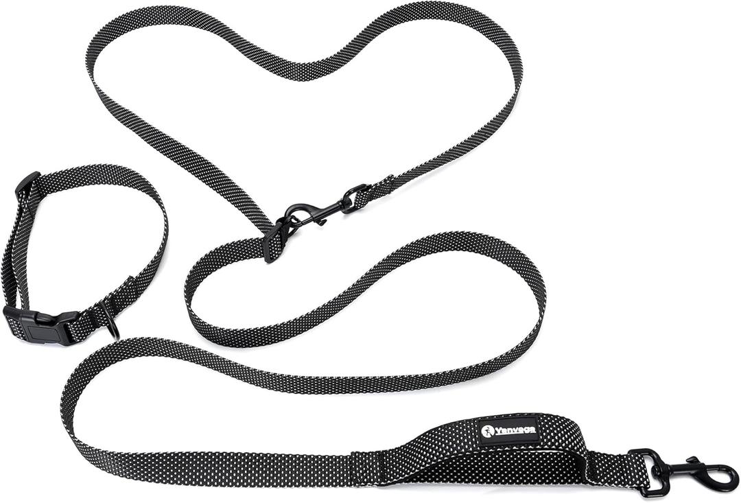 Hands Free Dog Walking Leash, 9ft Black Adjustable Running Leash with Control Handle