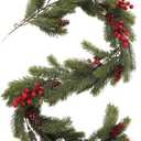 RECUTMS 4.6ft Christmas Garlands Christmas Decorations Pine Garland with Pine Cones and Red Berries Holiday Garland for Indoor Tabletop and Stair Railing Xmas Decorations Elegant Holiday DcorGreen