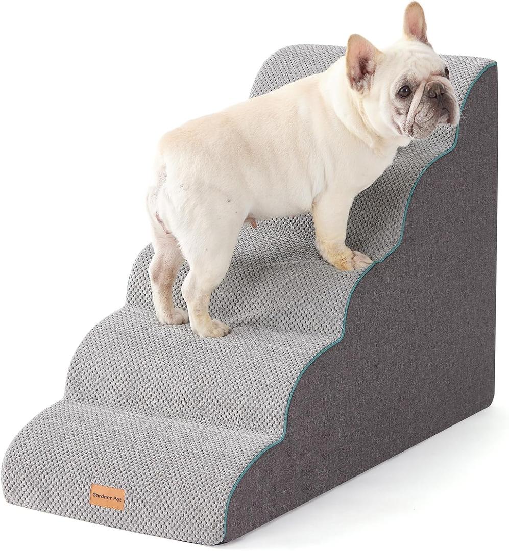 Gardner Pet Dog Stairs for Small Dogs 22.8" H, Curved 5-Step Pet Stairs, Dog Steps for High Bed, Couch (24-30 in) with Durable Non-Slip Waterproof Fabric Cover and CertiPUR-US Certified Foam (Grey)