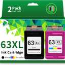 TEINO 63XL Ink Cartridges Black and Color Replacement for HP Ink 63 63XL Ink Cartridge Combo Pack Work for HP OfficeJet 4520 3830 4650 5258 5255 4652 3833 DeskJet 1112 3630 Printers 63 Ink, 2-Pack