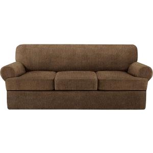 4 Piece T Cushion Sofa Slipcovers Stretch Couch Cover Furniture Covers with 3 Individual T Cushion Covers, Machine Washable for Living Room (Chocolate, 3 Cushions)