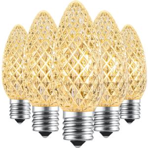 Brightown C9 LED Replacement Bulbs, 25 Pack C9 Christmas Light Bulbs Warm White, Shatterproof LED Bulbs for Christmas String Light, E17 Intermediate Base, Commercial Grade Dimmable Shatterproof Bulb
