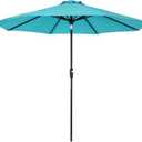Tempera Striped Patio Umbrellas Outdoor Table Market Umbrellas with Crank & Pust Button Tilt|Auto-Tilt, 8 Steel Ribs, High Color-Fastness Canopy (Turquoise)