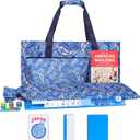 American Mahjong Game Set, 166 Blue Tiles (1.2), 4 All-in-One Color Rack/Pushers & Drawstring Bag, Complete Mahjong Sets with Blue Printed Carrying Bag and Mahjong Tile Set Accessories