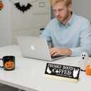 Halloween Table Decor Coffee Ghost Wooden Sign, Farmhouse Ghost Tabletop Centerpiece Decorative Coffee Bar Block Signs for Home Office Kitchen Shelf(mh07)