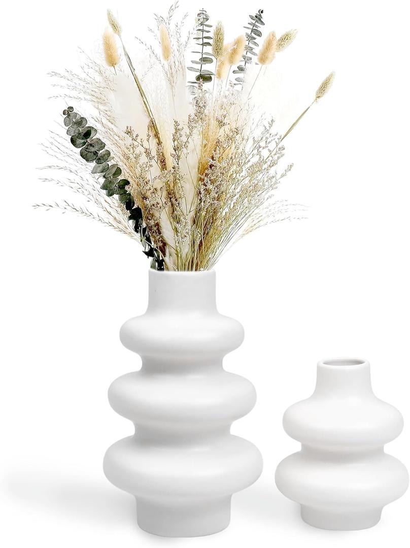 Zavothy Flower Vase Set for Modern Home Decor, Minimalism Style Off White Vase for Modern Table Shelf, Vases for Flowers for Decor Living Room Centerpieces Office Desk(not Include Flower)