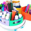 Art Supply Organizer, Extra Large 360 Pencil Caddy with 7 Removable Compartments for Kids, Rainbow Stationary Marker Organizer for Home, School, and Classroom (Colorful)