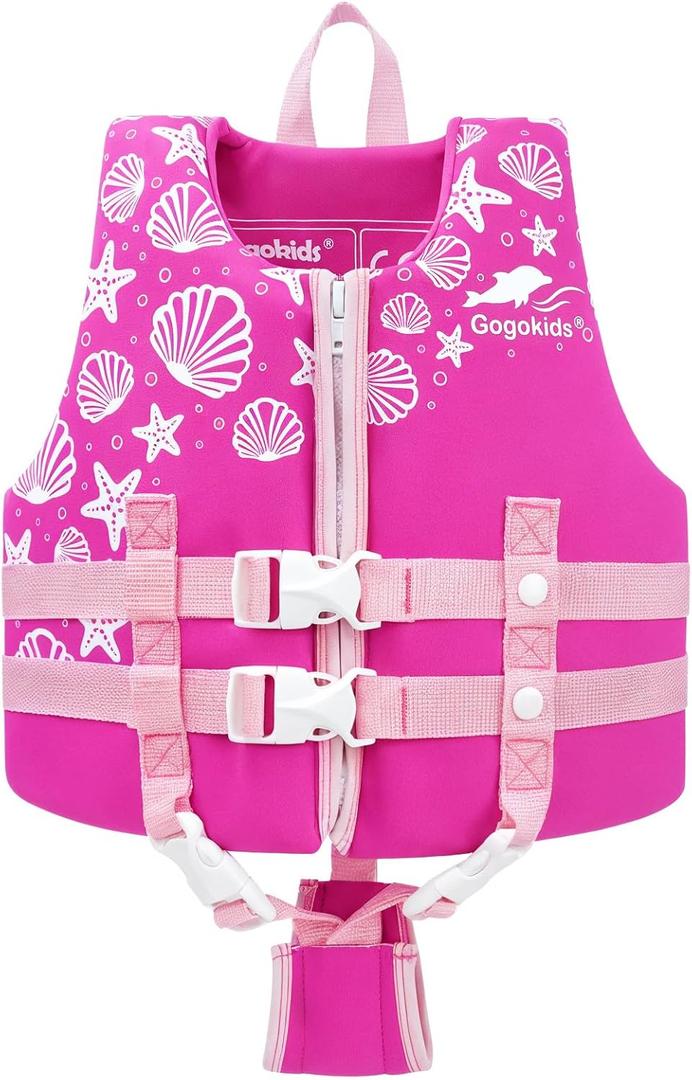 Gogokids Toddler Swim Vest, Kids Floaties  Boys & Girls Buoyancy Jacket, Swimming Aid for Pool & Beach, Fits 2-8 Years / 22-60 lbs (Pink Shell)