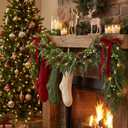 Dingion 1pcs 9ft Thicker Norfolk Pine Cypress Cedar Garlands with Green Berry, Artificial Soft Christmas Pine Garland, Green Greenery Garland for Table, Mantle, Stairs Railing Christmas Decorations