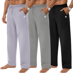 Neer 2 Pack Men's Wide Leg Pants Lightweight Sweatpants Lounge Loose Fit Casual Open Bottom Drawstring Pajama with Pockets, XL